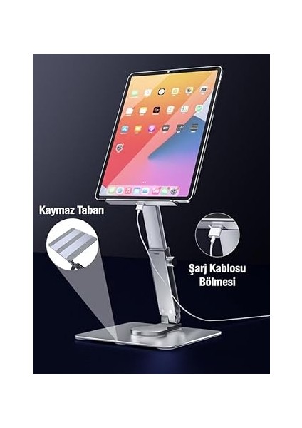 Mobile Ultra Sağlam Alüminyum Kaydırmaz Tabanlı Masa Üstü Tablet Standı, Yükseklik ve Açı Ayarlı Gri indirimleri