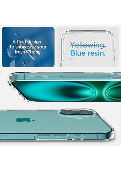 iPhone 16 Ince Kılıf Liquid Crystal Sararma Karşıtı Duraclear™ Hava Kanalı Teknolojisi™ Askeri Sınıf Koruma Crystal Clear Şeffaf Kapak - ACS08190 modelleri