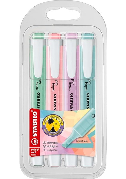 Swing Cool Pastel Marker Işaretleme Kalemi, 4'lü Paket (1 Paket x 4 Adet)