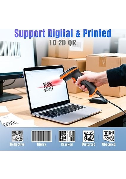 D5100Y Barkod Okuyucu - USB Kablolu, 1d ve 2d Qr Kod Okuma, Tak ve Çalıştır, Ergonomik Tasarım, Anti-Şok Silikon, IP54 Toz ve Su Koruma, Çoklu Dil Destekli Barkod Tarayıcı fırsatları