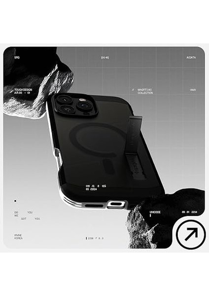 iPhone 16 Pro Max Ekstra Dayanıklı Magsafe Kılıf Tough Armor Ai Hava Kanalı Teknolojisi™ Askeri Sınıf Koruma Magfit Kickstand'lı Frost Black Çift Katman Kapak - ACS08502 modelleri