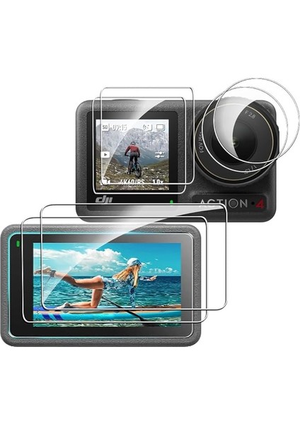 Djı Osmo Action 4 Için Ekran Koruyucu Folyo Yatay Dikey Koruyucu Çerçeve LCD + Küçük Ekran + Objektif Koruması [2+2+2 Adet], 9h Sertlikte Koruyucu Cam Kamera Koruyucu Kırılmaz Cam Folyo
