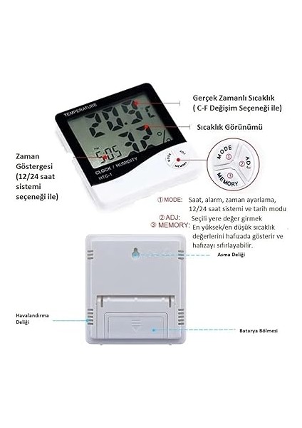 Dijital Saatli Termometre, Nem Ölçer Termometre Htc-1, Canelf modelleri