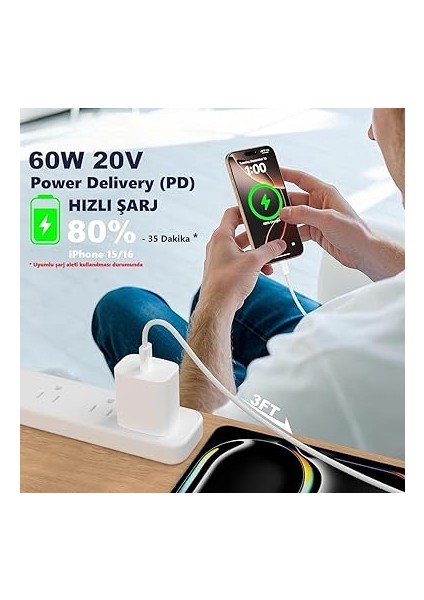 15/16 ve Android Için Type C-C, 60WATT Pd, Örgülü, Hızlı Şarj Kablosu (100 Cm) indirimleri