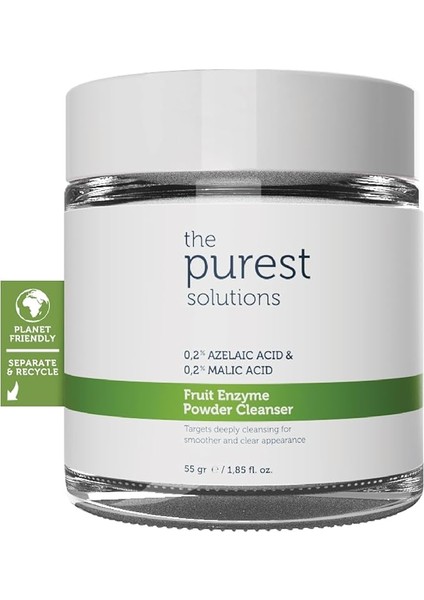 Purest Solutions, Arındırıcı ve Canlandırıcı Tüm Ciltler Için Meyve Asitleri Içeren Toz Temizleyici 55 gr (%0,2 Azelaik Asit &amp; Malik Asit)