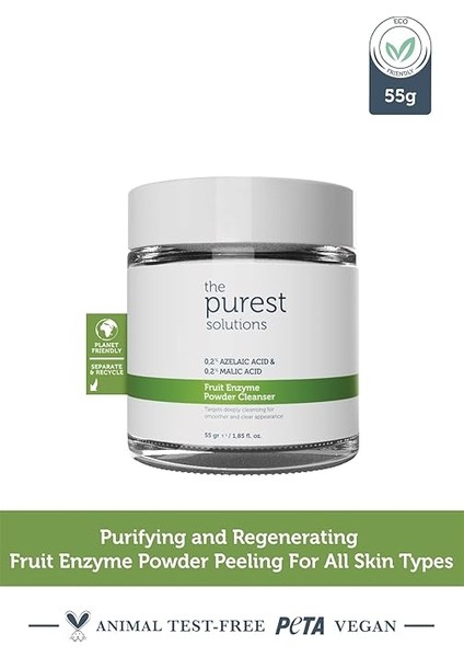 Purest Solutions, Arındırıcı ve Canlandırıcı Tüm Ciltler Için Meyve Asitleri Içeren Toz Temizleyici 55 gr (%0,2 Azelaik Asit &amp; Malik Asit) fiyatları