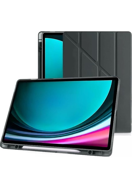 Samsung Galaxy Tab S9 Fe 10.9 Inç Uyumlu Smart Kılıf, S Pen Kalemlikli, Trifold, Esnek, Mat, Darbeye Tam Dayanıklı Tablet Kılıfı (Siyah)