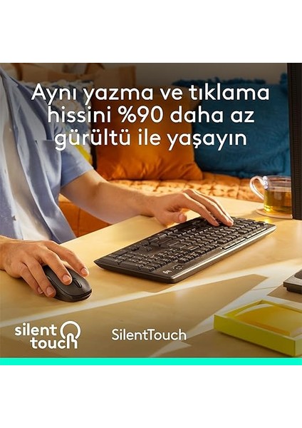 MK295 Kablosuz Sessiz Klavye Mouse Seti, Silenttouch Teknolojisi, Gelişmiş Optik Izleme, Sıvı Dökülmesine Dayanıklı, 10 M Kullanım Mesafesi, Türkçe Q Klavye, Siyah modelleri
