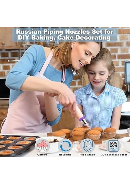 12 Rus Krema Sıkma Ucu Seti, Profesyonel, Büyük, Püskürtme Başlığı Seti, Rus Çiçekleri, Paslanmaz Çelik Pasta Dekorasyon Başlığı, Pasta Dekorasyon Ipuçları, 2 Başlık Dönüştürücü, Pişirme Için, modelleri