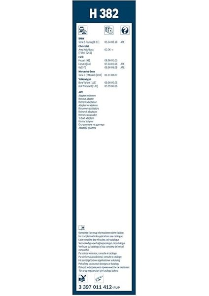 Rear Arka Silecek Chevrolet Aveo/kalos Hatchback (2008-2011) [380 Mm] H382 3397011412 modelleri