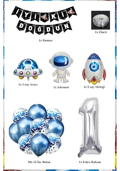 Gitti Uzay Konsepti 1 Yaş Doğum Günü Parti Kutlama Seti; Astronot, Ufo ve Uzay Gemisi Folyo Balon Set fiyatları