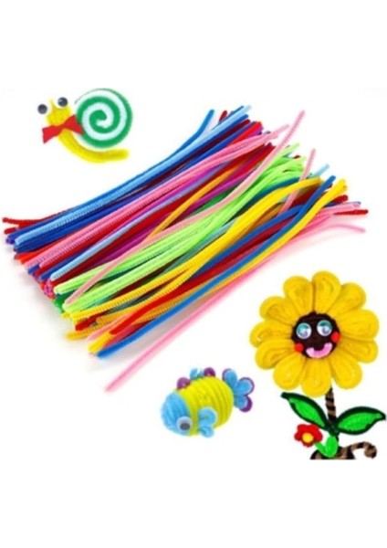 100 Adet, Renkli Şönil, Tüylü Tel, 30 Cm, Eğitici Şönil Seti, Peluş Tel fırsatları