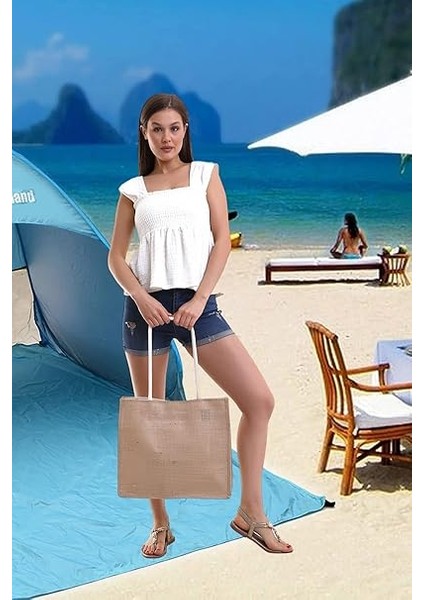 Xm Beach Bag Ünisex Jüt Hasır Havuz Plaj Çantası Iç Cepli modelleri