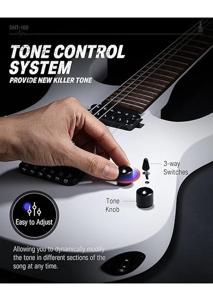 Katı Gövde Elektro Gitar, DMT-100 39 Inç Metal Elektro Gitar, H-H Manyetikli Inşaat Kiti, Çanta, Teller, Askı, Kablo, Rock Müzik Severler Için Tel Amortisör (Beyaz) indirimleri