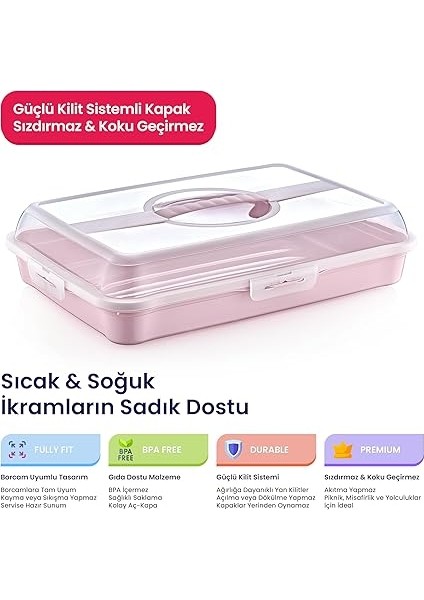 Life Dikdörtgen Börek Taşıma Kabı – Borcam Uyumlu, Sızdırmaz, Kilitli, Güvenli Taşıma ve Şık Sunum (Pembe) fırsatları