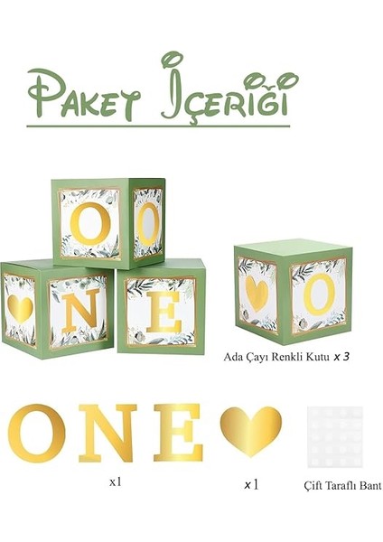 Gitti One Yazılı Kutu ve Balon Seti - 1 Yaş Doğum Günü Kutlama (Adaçayı) modelleri