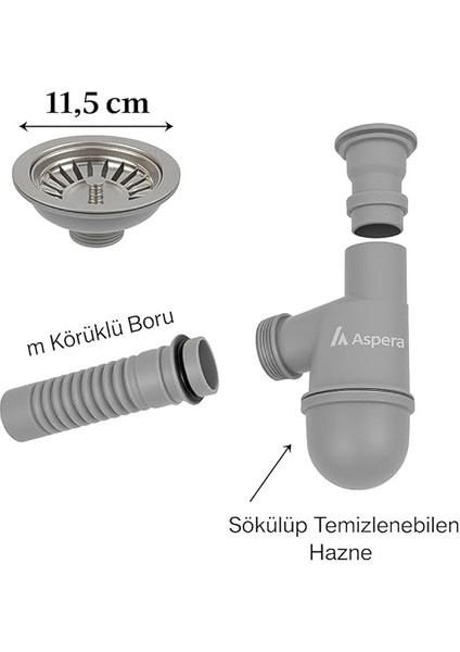 Gri Evye Sifonu – Koku Önleyici ve Temizlenebilir Lavabo Altı Kovası, Dayanıklı ve Şık Tasarım, Kolay Montaj fırsatları