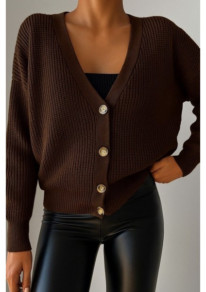 Kadın Uzun Kollu Düğme Detay Triko Hırka modelleri