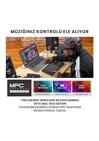 Professional Mpc Studio - USB Mıdı Controller ve Bateri Makinesi, Mpc Pedleri, Beat Yapımcısı LCD Ekranı, Atanabilir Dokunmatik Şerit, 16 Hıza Duyarlı Rgb Pedi, Mpc Yazılımı Dahil fiyatları