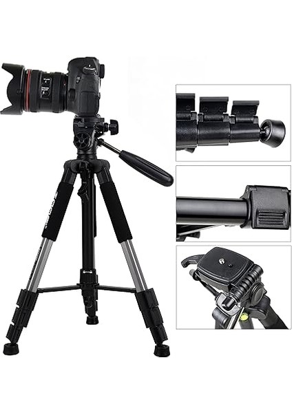 Profesyonel Q111 Taşınabilir 5kg Taşıma Kapasiteli 139,7CM Alüminyum Tripod Gri fiyatları