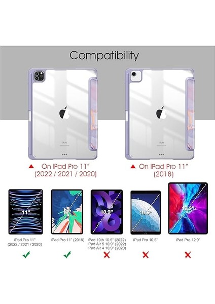 iPad Pro 11 Inç (2022/2021/2020/2018, 4./3./2. Nesil) ile Uyumlu Hibrit Kılıf - Kalem Tutuculu Ultra Ince, Darbeye Dayanıklı Şeffaf Kapak, Otomatik Uyandırma/uyuma, Lila Mermer fiyatları