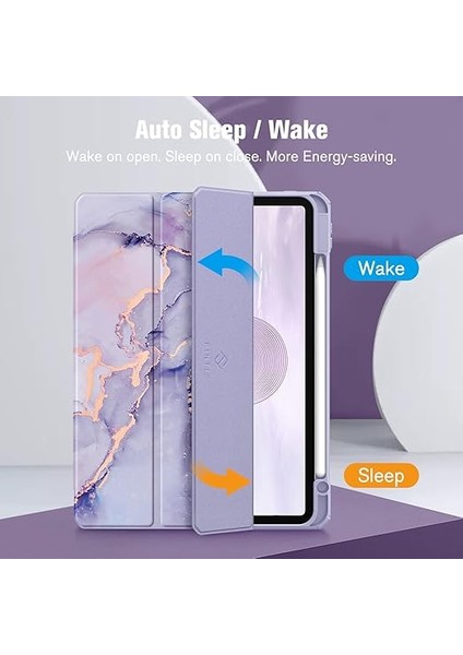 iPad Pro 11 Inç (2022/2021/2020/2018, 4./3./2. Nesil) ile Uyumlu Hibrit Kılıf - Kalem Tutuculu Ultra Ince, Darbeye Dayanıklı Şeffaf Kapak, Otomatik Uyandırma/uyuma, Lila Mermer modelleri