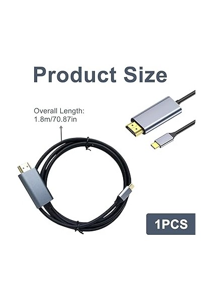 Type-C To HDMI Kablosu 4K 2m, Usb-C Erkek – HDMI Erkek, Thunderbolt 3/4 Uyumlu, Surface Pro 7/8/9, iPad Pro/air 2020/2022, Huawei Mate 40, 1.8 Metre fiyatları