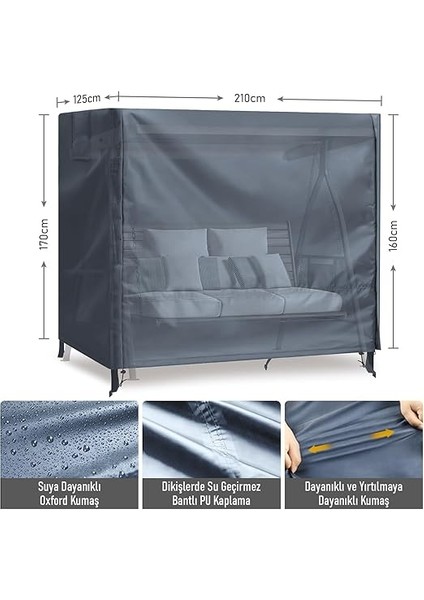 Bahçe Salıncak Koruma Örtüsü Üç Kişilik Tenteli Hamak Bahçe Salıncağı Koruma Kılıfı Su Geçirmez Branda Dayanıklı 210X125X170CM Gri fiyatları