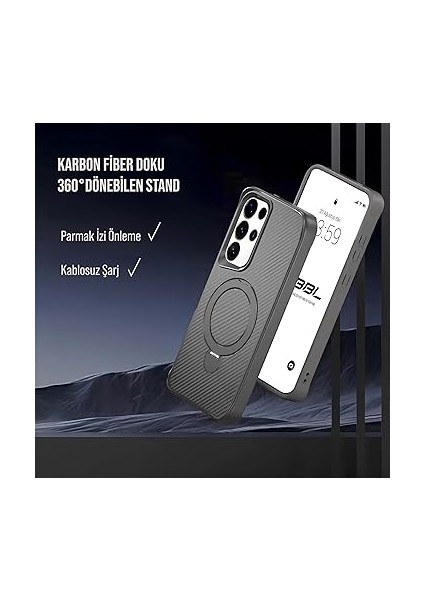 Samsung Karbon Fiber Materyal Stand Özellikli Lens Çerçeveli ve Sararmayan Güçlü Darbe Emici Premium Kılıf (Gümüş Rengi, Galaxy S25 Ultra) indirimleri