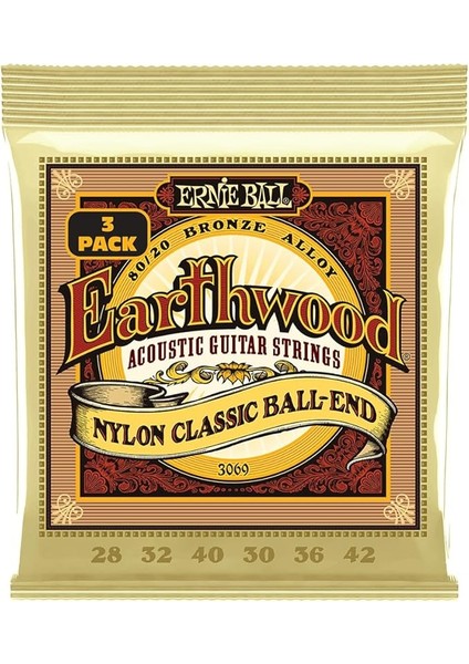 Ballu Earthwood Halk Akustik Gitar Dizeleri Naylon Şeffaf Altın Tonlu Ball Sonu 80/20 Bronz 3'lü Paket Ölçer 28-42