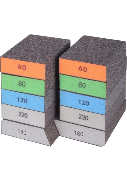 10 Paket Zımpara Süngeri, Yıkanabilir ve Tekrar Kullanılabilir Zımpara Blokları, Ahşap, Alçıpan Için, Metal Camlar, Kaba/orta/ince/ultra Ince 60/80/120/220 Kum Zımpara Kağıdı Blokları