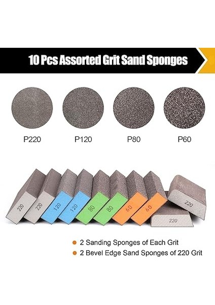 10 Paket Zımpara Süngeri, Yıkanabilir ve Tekrar Kullanılabilir Zımpara Blokları, Ahşap, Alçıpan Için, Metal Camlar, Kaba/orta/ince/ultra Ince 60/80/120/220 Kum Zımpara Kağıdı Blokları fiyatları