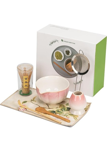 Adet Matcha Seti – Matcha Kasesi, Bambu Süpürge, Matcha Kaşığı ve Tutucu ile Komple Matcha Çay Seti – Matcha Çayı Hazırlamak Için Komple Aksesuar – Süzgeç ve Şık Saklama Dahil