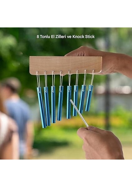 Chimes Perküsyon - 8 Sesli Ahşap Yoga Zili - Dayanıklı Alüminyum Tüp Yapılı Okul Sınıfı ve Ev Içi Kullanım Için Vuruş Çubuğu ile Başlangıç Seviye Müzik Ekipmanı fiyatları