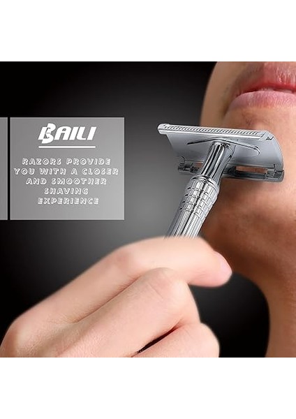 Klasik 3 Parçalı Çift Kenarlı Güvenlik Jilet Islak Tıraş Platin Bıçak ve Aynalı Seyahat Kılıfı BD176 ile Erkekler Kadınlar Için modelleri