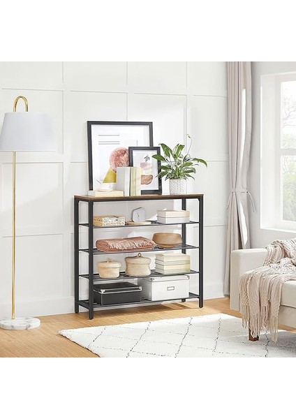 Ayakkabı Rafı, Ayakkabı Rafı, 4 Izgaralı ve Geniş Yüzeyli Cepler Için, Giriş Alanı, Koridor, Metal, Endüstriyel Tasarım, 30 x 100 x 92,5 Cm, Vintage Kahverengi-Siyah LBS15BX fırsatları