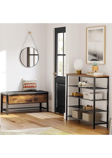 Ayakkabı Rafı, Ayakkabı Rafı, 4 Izgaralı ve Geniş Yüzeyli Cepler Için, Giriş Alanı, Koridor, Metal, Endüstriyel Tasarım, 30 x 100 x 92,5 Cm, Vintage Kahverengi-Siyah LBS15BX indirimleri