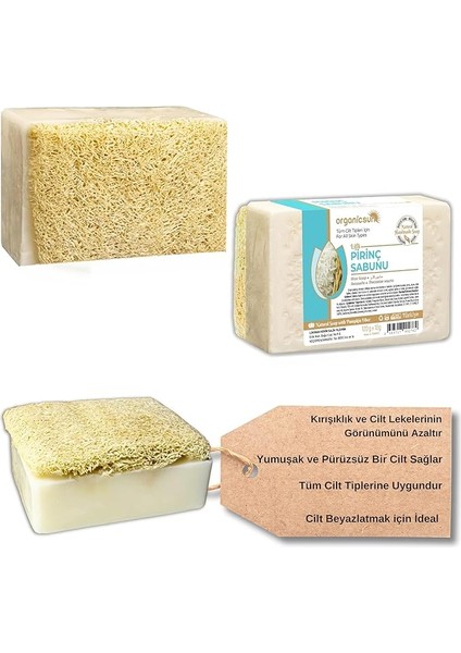 Doğal Kabak Lifli Pirinç Sabunu 120 gr Tüm Cilt Tipleri Için Beyazlatma Etkili E ve B Vitaminli