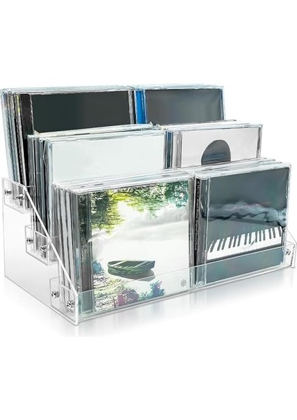 3 Katmanlı Şeffaf Akrilik CD Tutucu Basamaklı CD Depolama Rafı fırsatları