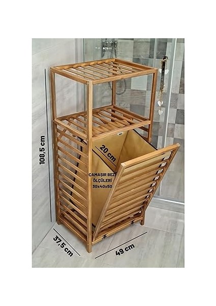 Ceviz Rengi Ahşap Kirli Sepetli Banyo Düzenleyici Raf – CVZ01 fiyatları