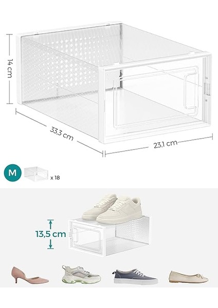 Ayakkabı Kutuları, 18 Şeffaf Ayakkabı Kutusu Seti, Katlanabilir ve Istiflenebilir, 44 Bedene Kadar, Şeffaf Beyaz LSP18SWT indirimleri