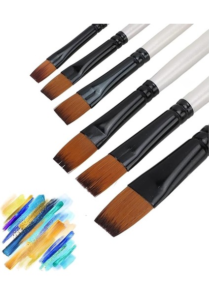 Resim Fırça Seti Akrilik Suluboya Yağlıboya Düz Uçlu 6 Parça