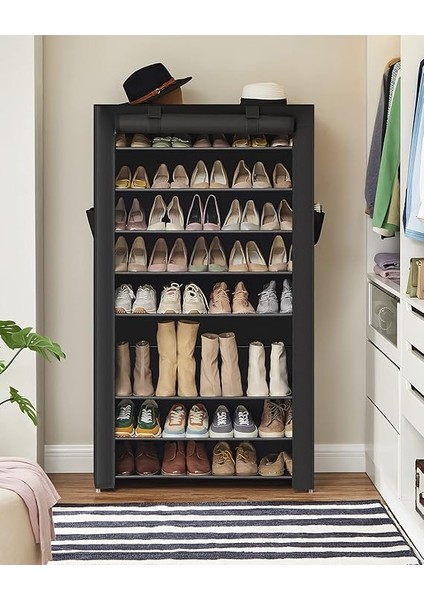 10 Katlı Ayakkabı Rafı 28X88X160 cm Ayakkabı Dolabı, Ayakkabı Depolama, Toz Geçirmez Kapaklı Ayakkabı Organizatörü, Yüksek Topuklu Spor Ayakkabı Için Uygun, Metal Raf, Siyah, RXJ36HV1 modelleri