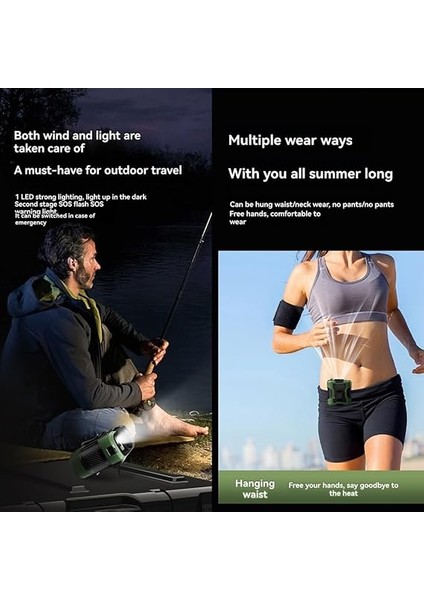Portable Waist Fan 6000MAH Rechargeable Outdoor Neck &amp; Waist Clip Fan With Strong Wind Power Bank &amp; Lighting For Camping C fiyatları