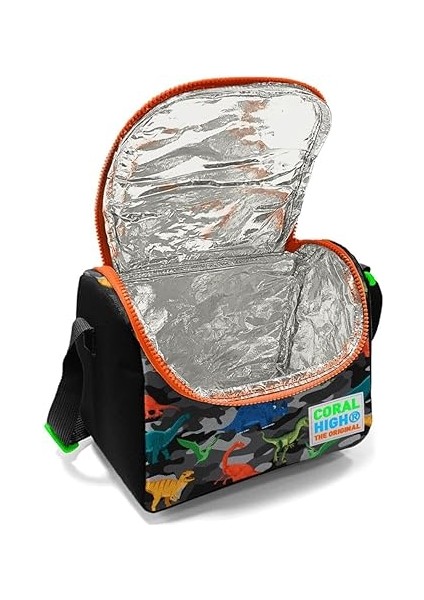 High Siyah Turuncu Yeşil Dinazor Baskılı Erkek Çocuk Beslenme Çantası fiyatları