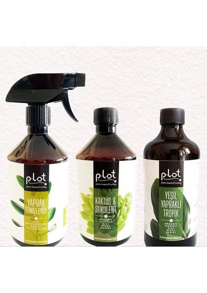 Bitki Bakım Seti: Kaktüs Sukulent Besini + Yeşil Yapraklı Bitki Besini + Yaprak Temizleyici