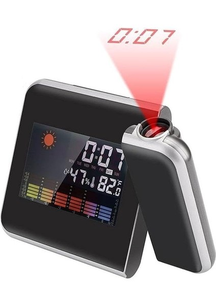 Projektörlü LCD Ekranlı Dijital Masa Saati Yansıtmalı Tarih Derece Nem