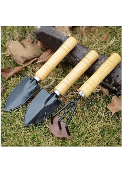 Parça Bahçe Dikme Seti Mini Saksı Hobi Seti Ahşap Saplı 18 cm Kürek Tırmık Seti modelleri