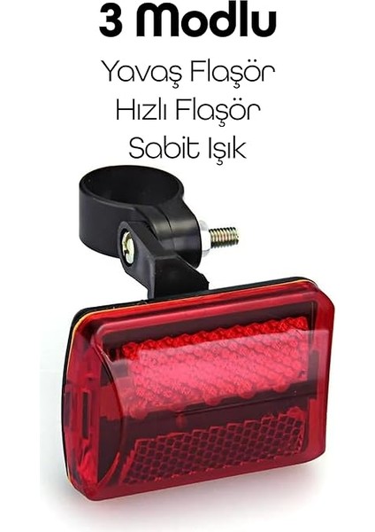 Tekli Arka Işık Pilli 300 Lümen 3 Mod Flaşörlü Bisiklet Arka Farı LED Işık Kırmızı 4445 modelleri