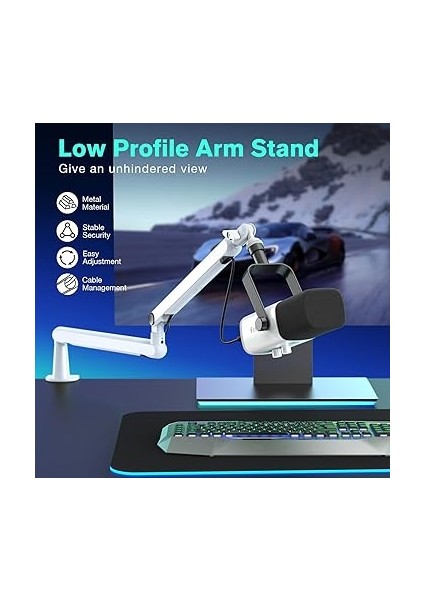 Mikrofon Standı, Mikrofon Bom Kol Standı, Masa Montajlı Düşük Profilli Podcast Makas Süspansiyon Standı, Kablolar Kanal Yönetimi, Kayıt, Akış, Oyun Için Metal Kol STANDI-BM88 Beyaz fiyatları